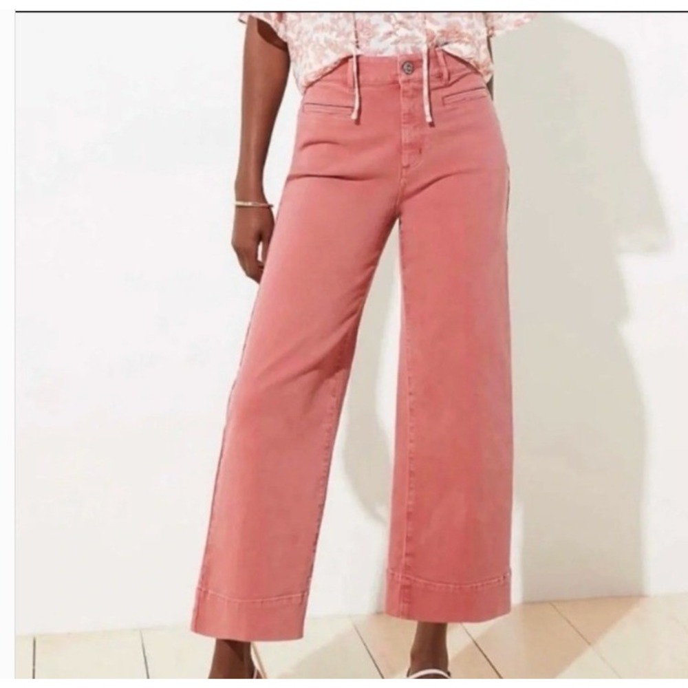 Loft Womens Size 4 Flare Wide-Leg Crop Jeans in Coral Pink Orange Stretch Cotton